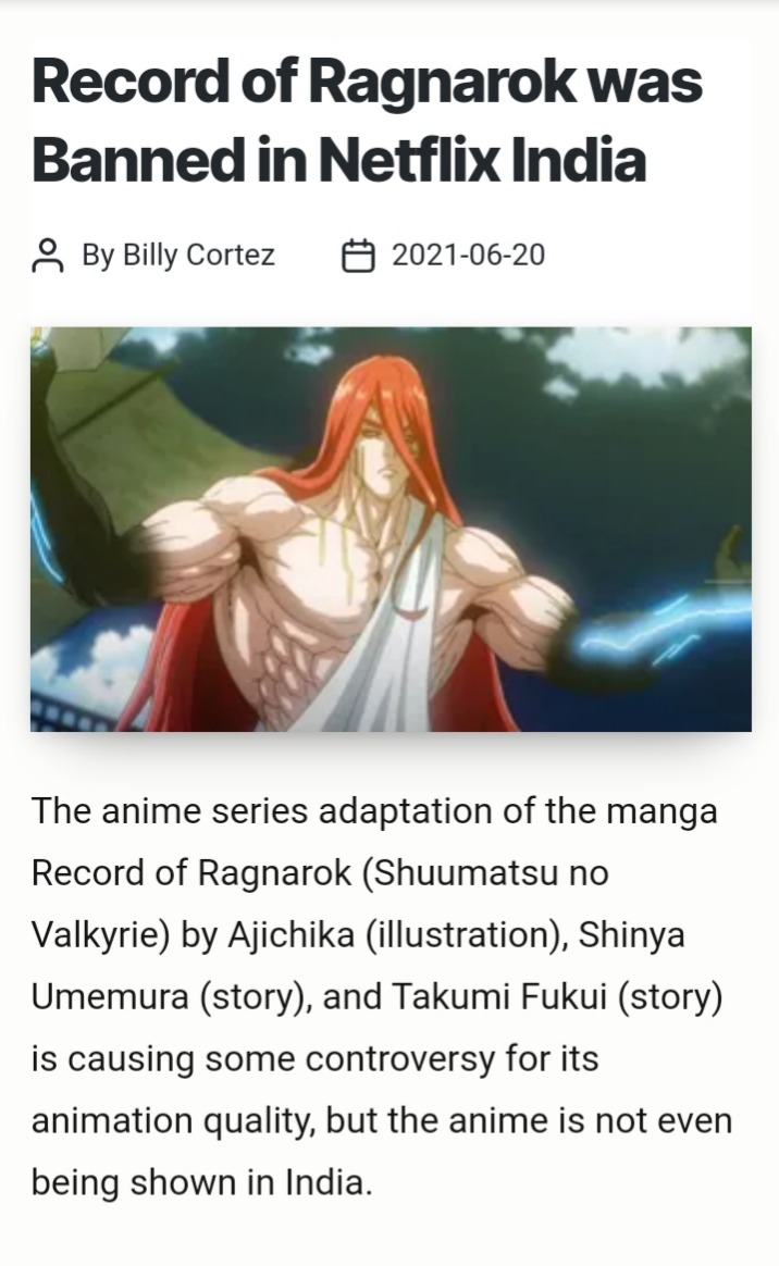 Why The Record Of Ragnarok Anime Is Banned In India