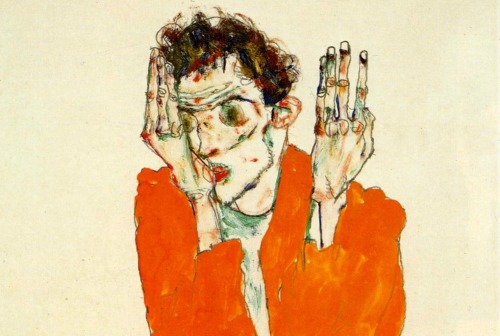 tremendousandsonorouswords:  Egon Schiele, Self-Portrait with Raised Arms (detail), 1914