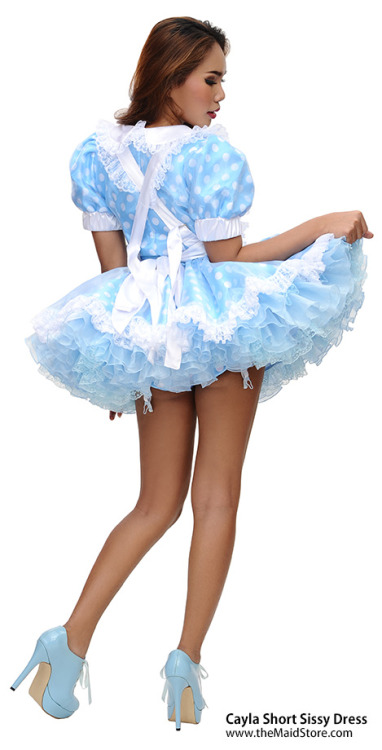 sissyglamourfeathers: sissymaids:  Cayla Short Sissy Dress   Cayla is made in shiny satin with a tot