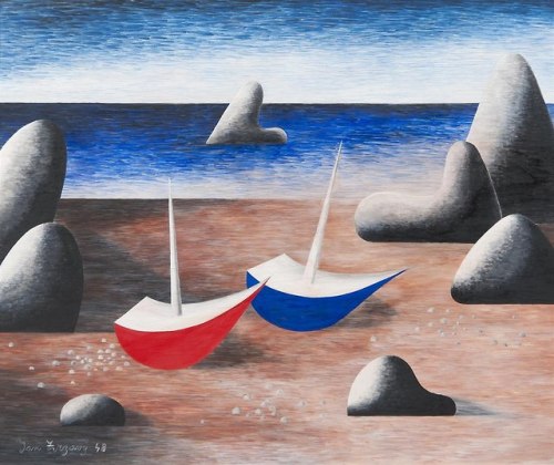 Jan Zrzavy - Barges on the coast, 1948