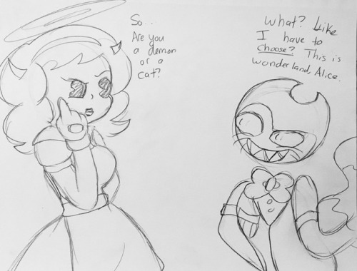 licoriceblackaliceangel: (( here’s some Alice and Cheshire bendy doodles !!
