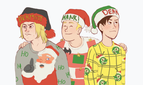 rayguncircles:pyroland answered: The boys wearing the ugliest Christmas sweaters you’ve ever seenAnd