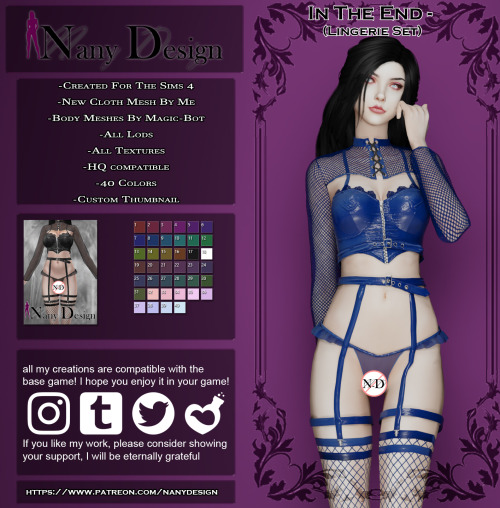  In The End Lingerie SetBase Game CompatibleBody Meshes BY “MAGIC-BOT”     https://www.p