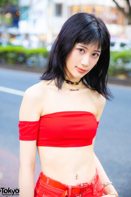 tokyo-fashion:Weni on the street in Harajuku wearing a red outfit with Vans x Opening Ceremony Qi Pa