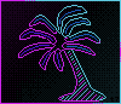 Pixel palm tree in the style of the 80′s
