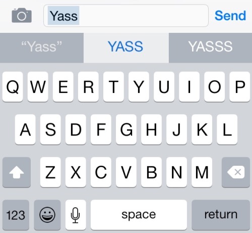 cross-fiction:  With the new iOS8 update, autocorrect lets me select the intensity of my gayness.