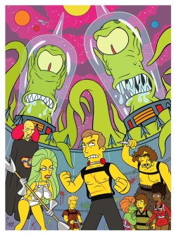 artistssandoval:  Here’s the full reveal of my piece, titled “Gamesters of Rigel VII,” from last night’s “Eye on Springfield” Simpsons art show at Meltdown Comics.