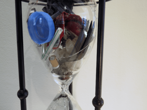 Andrew Maxedon, “One Million Years to Forever,” 2018I replaced the sand in this hourglass with house