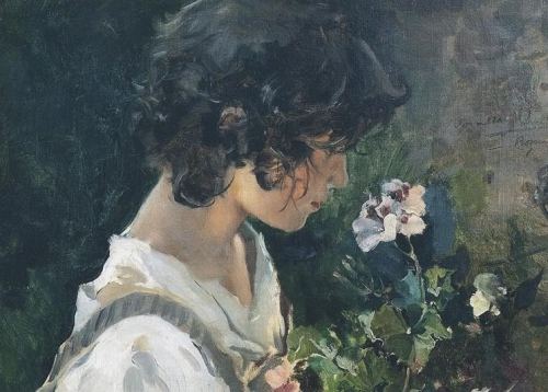 lotrreactionmemes: dig-lazarus-dig: goodreadss: Italian Girl with Flowers, 1886 Joaquin Sorolla y Ba