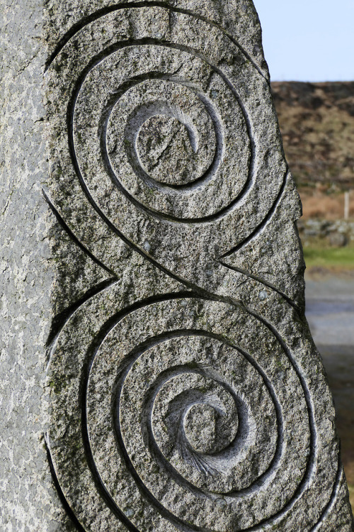 Tre’r Ceiri Standing Stones, Lleyn Peninsula, North Wales, 16.2.18.Three modern sculpted stones that