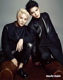 fyeahkoreanphotoshoots:  Junsu &amp; Jaejoong (JYJ) - Marie Claire Magazine August Issue ‘14 