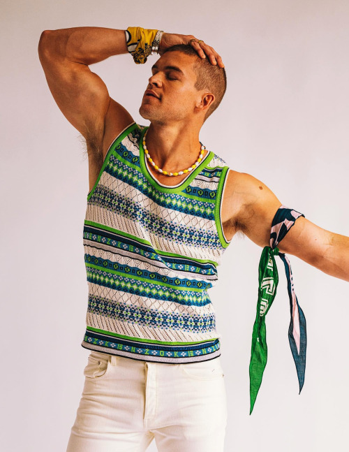 vogueman:  Mitchell Slaggert photographed by Taylor Miller for Numéro Netherlands. Mitchell wears full look and bandanas Kenzo, bracelets and rings Two Jeys, necklace Lottie