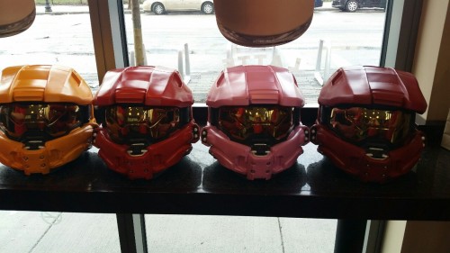 Red Team Helmet Repaints (Red vs Blue) (Winter 2016) Working Time: ~3 hours per helmet.