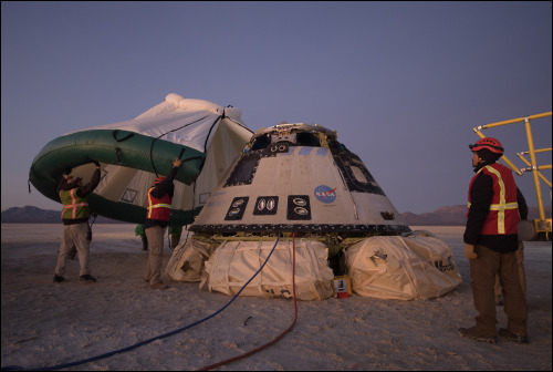 Calypso Starliner returns to earth after shortened Orbital Flight Test (December 22, 2019). Followin