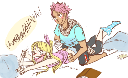 princessheartfilia:  brain: put ur foot on his faceme: whybrain: u gotta.//looks at pile of unfinished bday gifts and requestshahaha…hah..long time no nalu right guys //sweats nervously