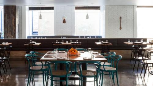 {Love the centre arrangement with the different coloured seats!}In Sacramento, Hock Farm restaurant 