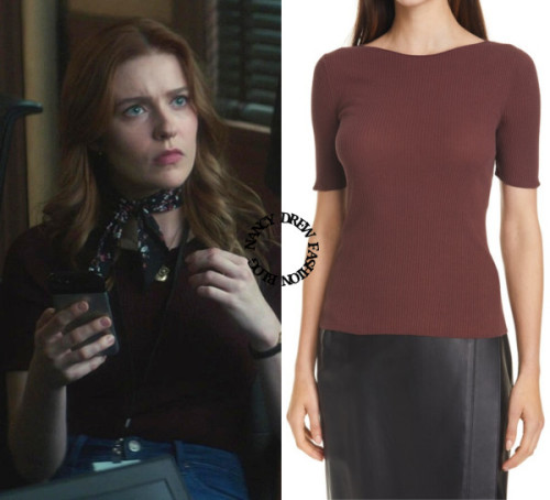  Who: Kennedy McMann as Nancy DrewWhat: Vince Camuto Rib Jewel Neck Short Sleeve Sweater - $87.00. A