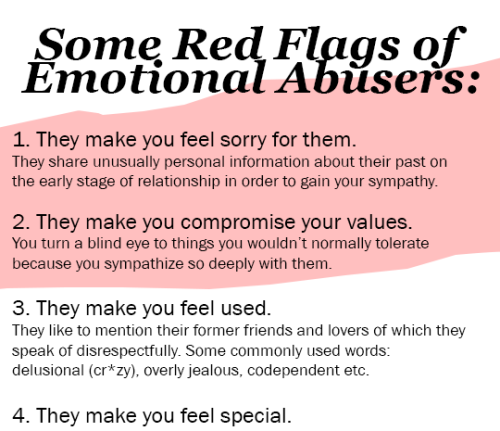 cannibal-rainbow:Of course just one of these flags (like 1 or 4) does not make anyone immediately an abuser but every fl