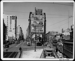 bcndn63:  Looking north at the confluence of Main Street and Spring Street, ca.1940 by MichaelRyerson on Flickr. 