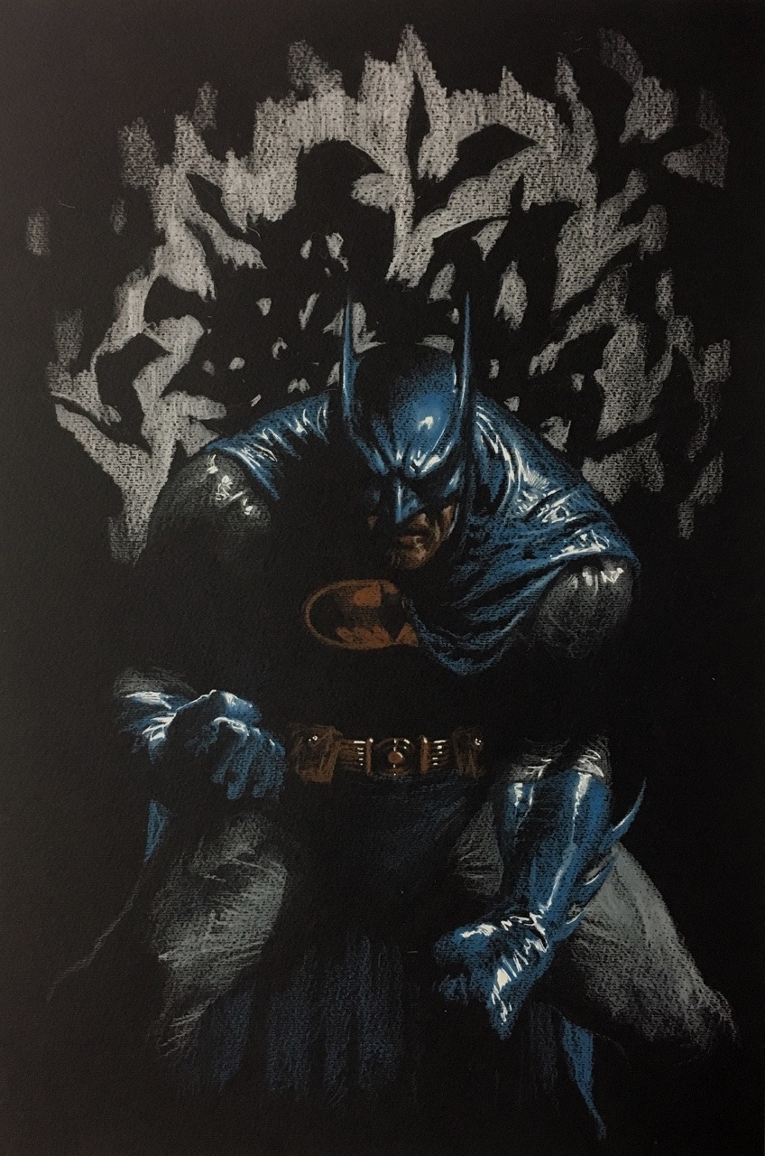 “Angry Batman!”
Color pencils on black paper