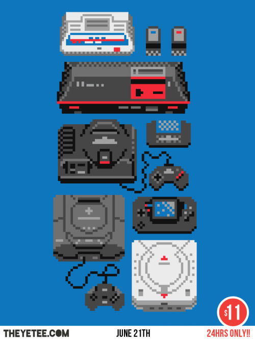 gamefreaksnz:  If you remember my design from Threadless ”A pixel from my childhood” based on the Nintendo consoles, now it’s turn to please the SEGA fans out there. SErvice GAme history it’s now for a limited time on Theyetee for only 24