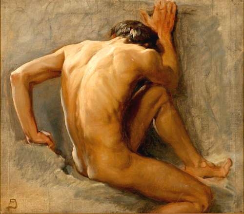 Antonio-M: August Jerndorff,  (1846–1906). Study Of A Nude Man. Danish.