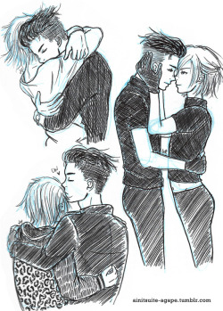 ainitsuite-agape:Random Otabek &amp; Yuri sketches, because lately I can’t draw anything but them and because I want them to be happy together &lt;3