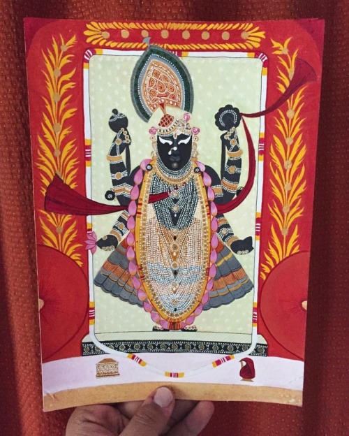 swapnil1690:Krishna as Dwarkadhish ji (the King of Dwarka), Stone pigments, steeped saffron, carbon 