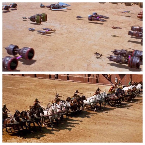 starwarsringtheory:Now THIS is chariot racing! The Phantom Menace (1999). Ben-Hur (1959).