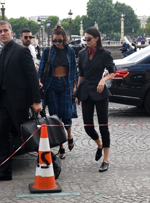 allthingsbella: Bella Hadid and Kendall Jenner arriving at Miu Miu in Paris on July 2, 2017