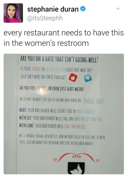 kinkyfemmequeer:  the-perks-of-eating-pussy:  this is such a good idea  Some bars also have a “ask for Angela” policy