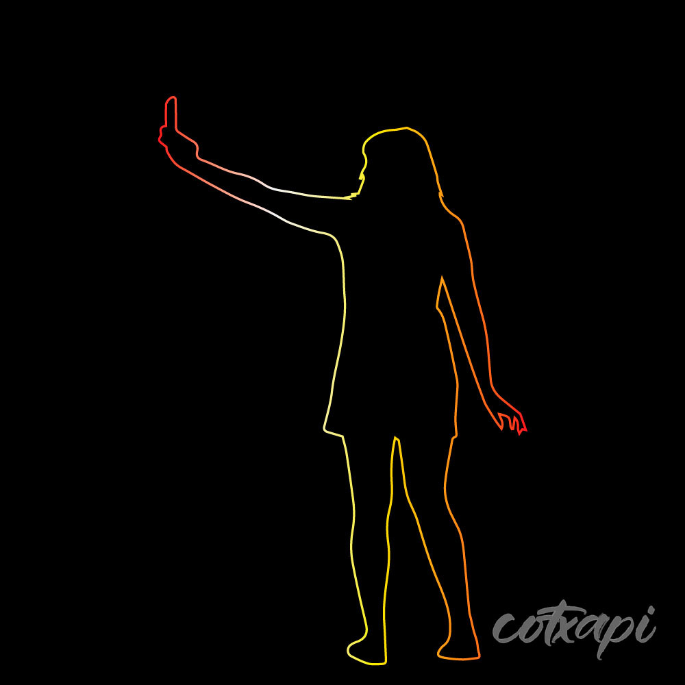 Girl's selfie taking action in vector art black white outline art