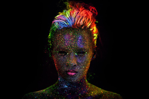 littlelimpstiff14u2:  Ultraviolet Glitter Portraits. Model: Natalia Szura. Photography: Mateusz Wykurz. Makeup: Kasia Zielinska. Images: krkstudio.plThanks BoingBoing