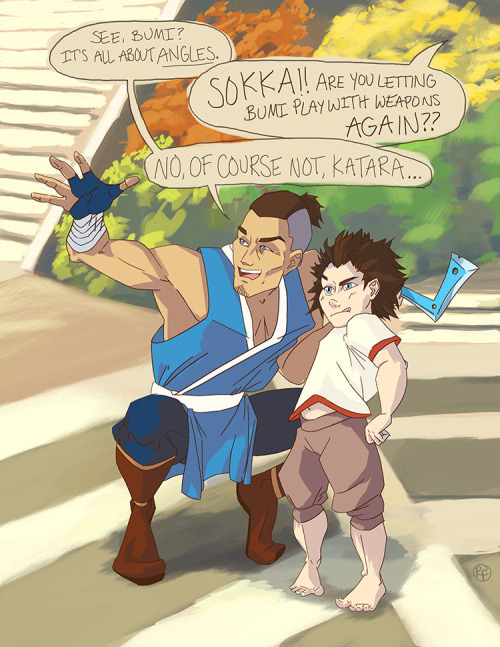 Uncle Sokka tutored little Bumi in the ways of life and boomerangs.
I just really need it to be true, guys. I need something to patch up my shattered feelings from the book 3 finale.