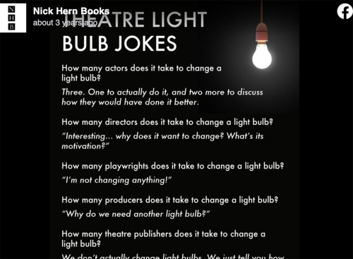 Theatre Light Bulb Jokes This is a post I put aside for future use in 2017. Inevitably,  I