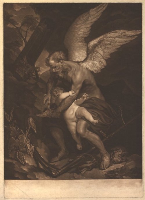 wrappedallinwoe: Time clipping the wings of Love by James McArdell after Anthony Van Dyck, 1740-1765