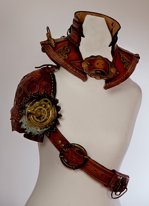 lucrezianoin:steampunktendencies:Handcrafted Leather Steampunk Gorget Collar