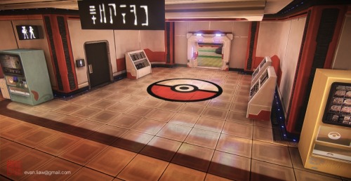 blackquarterasian:  theomeganerd:  Pokemon Pokecenter Imagined in Modern 3D by Evan Liaw  oh fuck this is good 