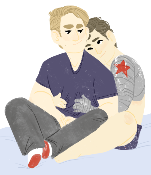 sarandco:commission for @silverenvy09 who asked for steve and bucky being adorable