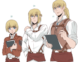 akiozoro:  surfacage:  it’s like the evolution of armin i don’t know why i keep drawing these (more 20-year-old armin)  Armin, age 45  