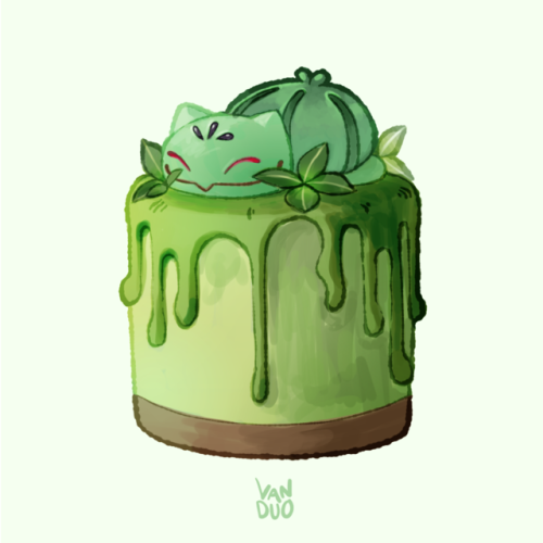                      ~ Matcha mousse cake with meringue Bulbasaur ~                                 