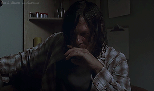 You Set Aside The Cloth, Now Stained With Red And Brown, From Cleaning Daryl's Wounds. He Was Sitting