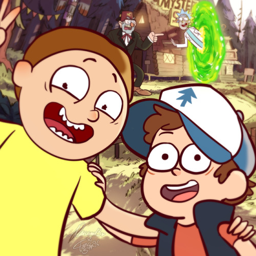 narusan13: A collab between me and @tanosan96 • Rick + Morty + Effects : by me• Dipper + S