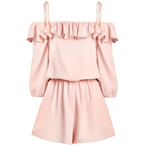 Ruffled Pink Romper ❤ liked on Polyvore (see more pink rompers)