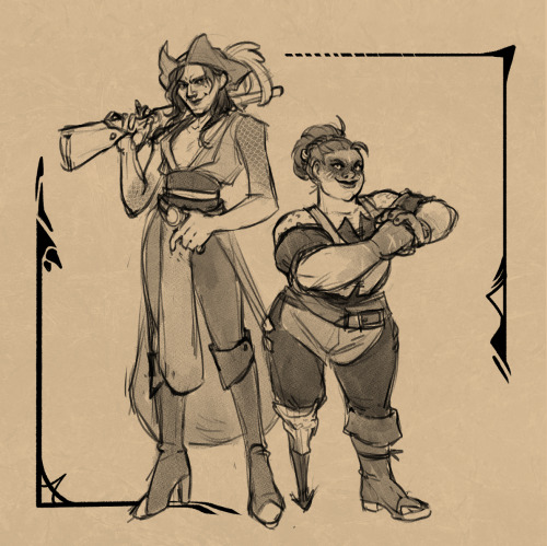 Did a sketch of two of my crewmate’s pirates from Sea of Thieves