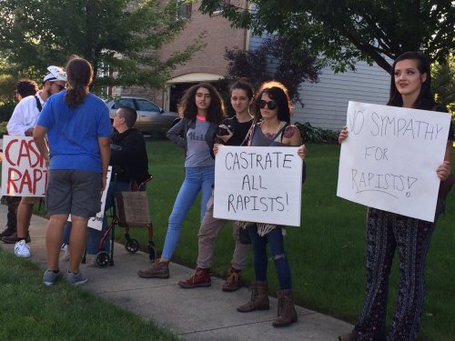 There are armed protesters threatening vigilante justice outside of Brock Turner’s family home. Thes