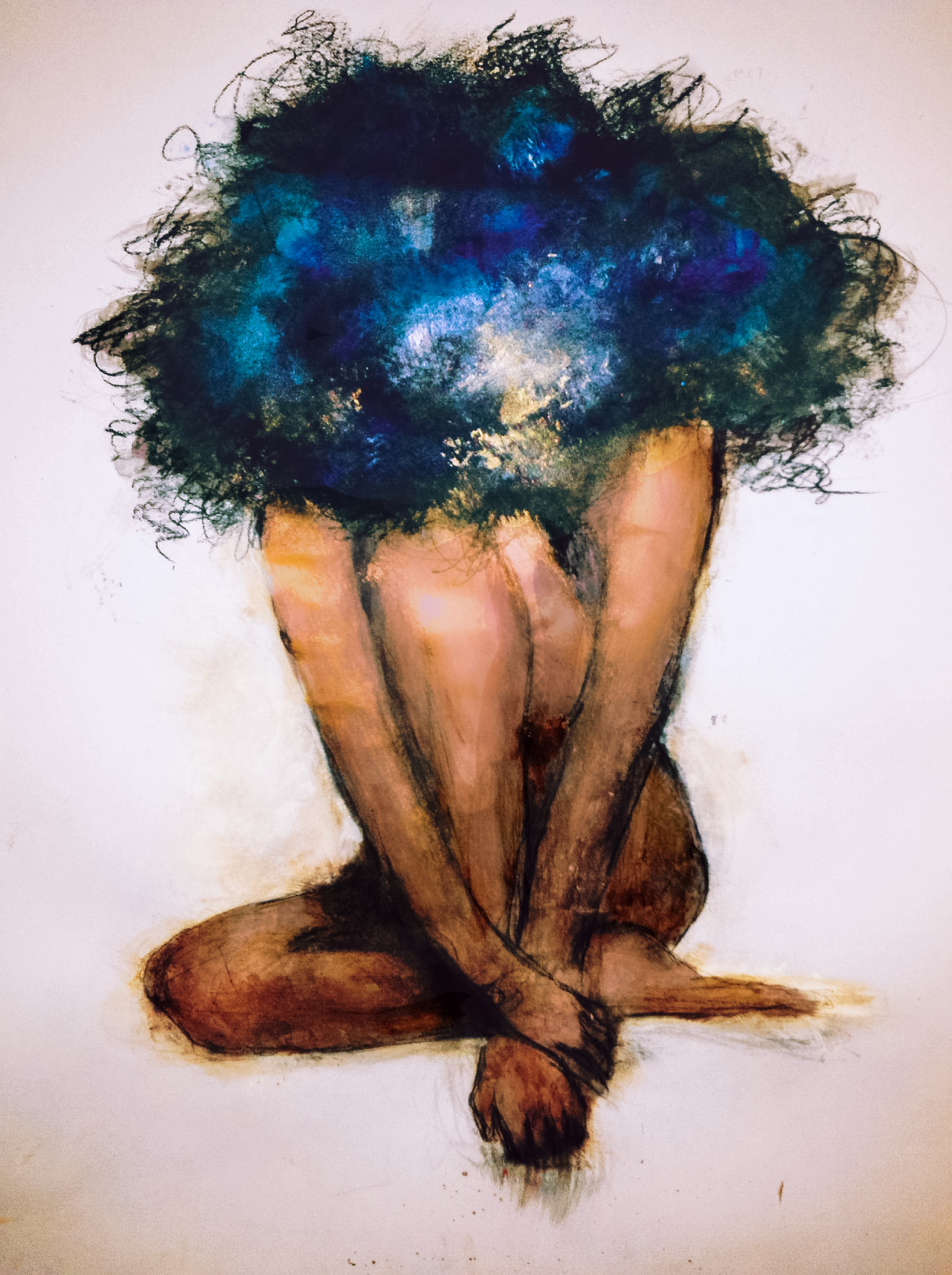  Late night quick sketch; thoughts, charcoal, &amp; paint 