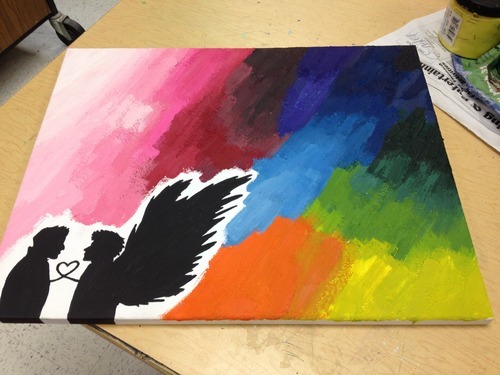 sheriarty-iou:  I made this melted crayon painting of Cas and Dean staring into each other’s eyes in art class and my teacher saw it and was like “Oh that’s so pretty, what is it” and I told it was a man and his guardian angel and she hung it