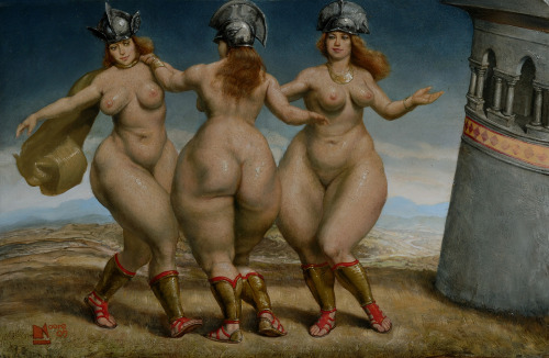 hildegardavon:Neil Moore, 1950- Three Graces, 2005, oil on panel,  21x32 cmWeb page