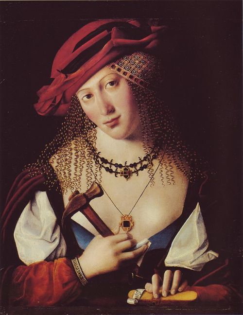 jewsinmedievalart: Portrait of a Jewish Woman With Tools, Bartolomeo Veneto, 1512 or 1520 One source